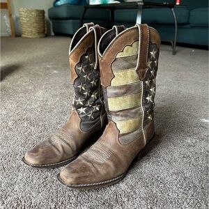 Durango Brown and Tan Cowboy Boots with American Flag